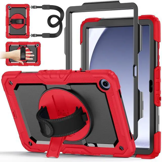 Main image of Case for Samsung Galaxy Tab A9+/A9 Plus 11 Inch 2023(SM-X210/X216/X218), Ubearkk Full-Body Drop Protection Case with Screen Protector, 360° Rotating Stand and Hand/Shoulder Strap, Red