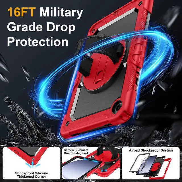 Alt view image 3 of 5 - Case for Samsung Galaxy Tab A9+/A9 Plus 11 Inch 2023(SM-X210/X216/X218), Ubearkk Full-Body Drop Protection Case with Screen Protector, 360° Rotating Stand and Hand/Shoulder Strap, Red