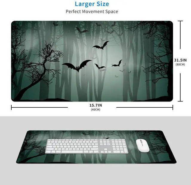 Alt view image 2 of 5 - MAYCARI Halloween Cute Bat Mouse Pad Kawaii Cartoon Funny Spirit Extended Desk Mat Non-Slip Rubber Baseb Large Green Mousepad for Desk Gaming Laptop Desktop 31.5"X15.7"