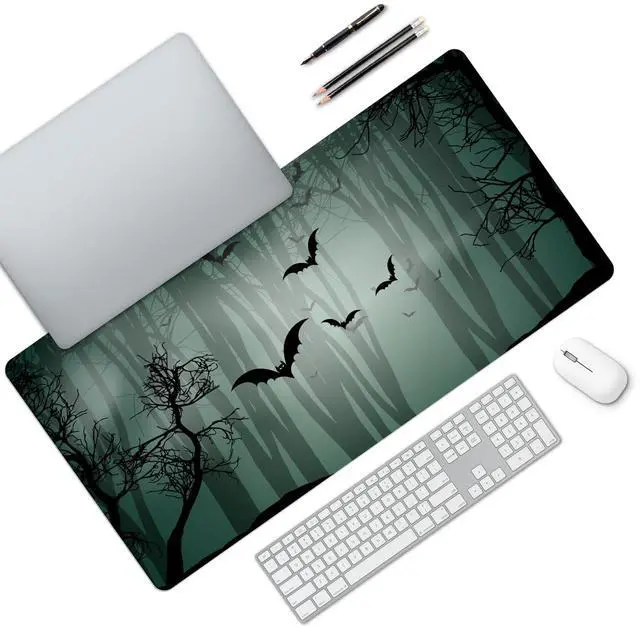 Alt view image 3 of 5 - MAYCARI Halloween Cute Bat Mouse Pad Kawaii Cartoon Funny Spirit Extended Desk Mat Non-Slip Rubber Baseb Large Green Mousepad for Desk Gaming Laptop Desktop 31.5"X15.7"