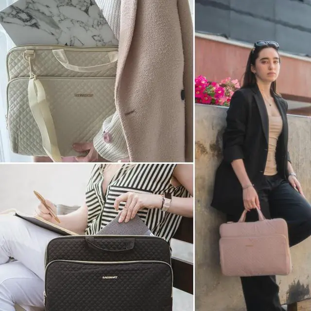 Alt view image 2 of 5 - BAGSMART 15.6 Inch Laptop Shoulder Bag, Laptop Sleeve Compatible with MacBook Pro 16 Inch,15.6 Inch HP,Dell,Acer Aspire,Asus Notebook, Protective Case with Shoulder Strap,Pocket,Handle, Beige