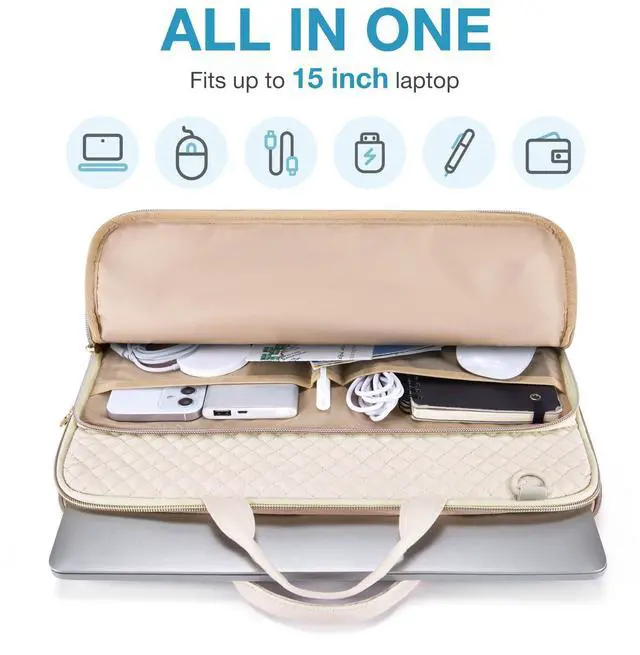 Alt view image 3 of 5 - BAGSMART 15.6 Inch Laptop Shoulder Bag, Laptop Sleeve Compatible with MacBook Pro 16 Inch,15.6 Inch HP,Dell,Acer Aspire,Asus Notebook, Protective Case with Shoulder Strap,Pocket,Handle, Beige