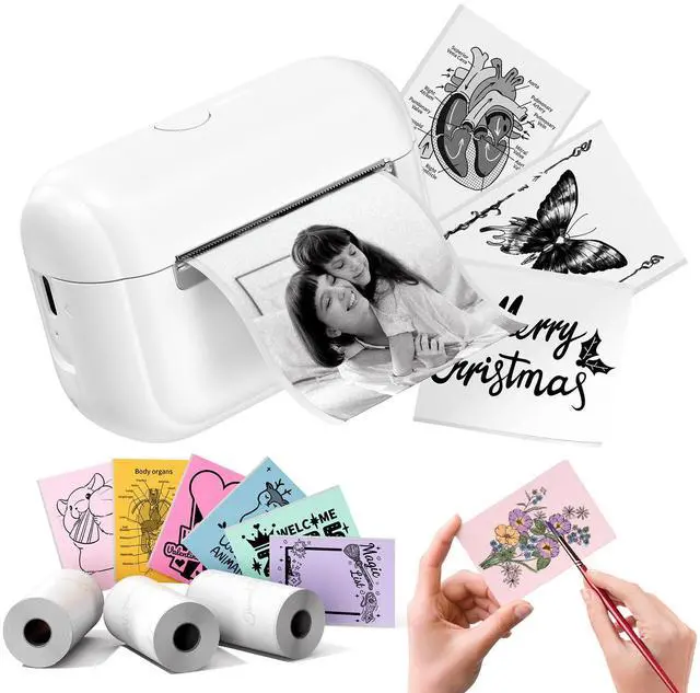 Main image of Memoking Sticker Printer - Portable Mini Printer Q02E, Pocket Impresora Portátil Inkless Print Pod Small Thermal Sticker Maker Receipt Printer, for Study Note, Diagrams, Scrapbook, Journal, Gift, DIY
