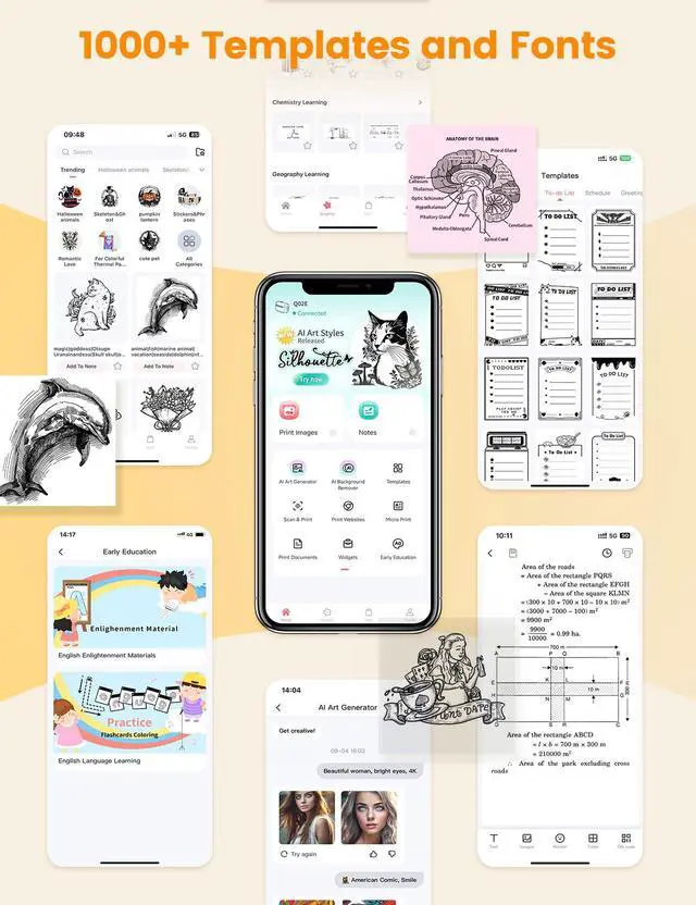 Alt view image 3 of 5 - Memoking Sticker Printer - Portable Mini Printer Q02E, Pocket Impresora Portátil Inkless Print Pod Small Thermal Sticker Maker Receipt Printer, for Study Note, Diagrams, Scrapbook, Journal, Gift, DIY