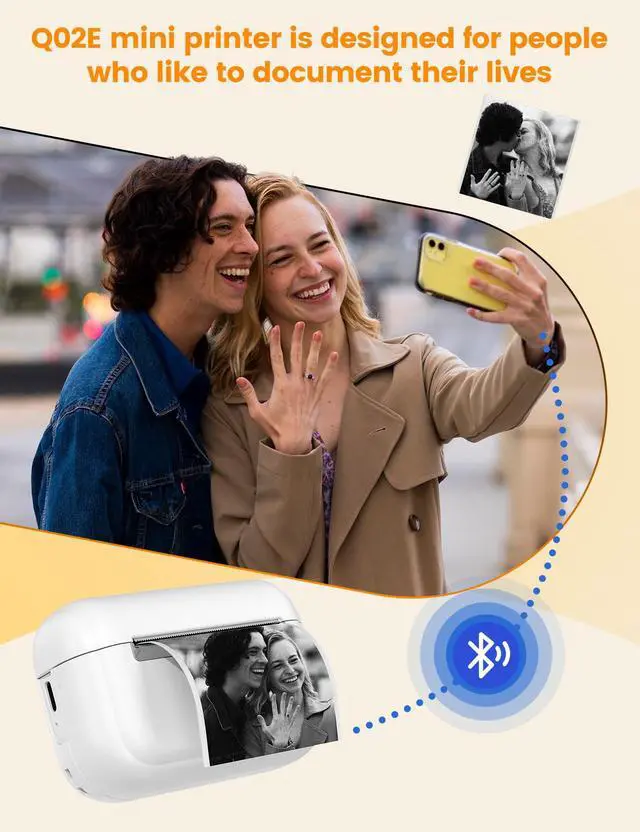 Alt view image 5 of 5 - Memoking Sticker Printer - Portable Mini Printer Q02E, Pocket Impresora Portátil Inkless Print Pod Small Thermal Sticker Maker Receipt Printer, for Study Note, Diagrams, Scrapbook, Journal, Gift, DIY