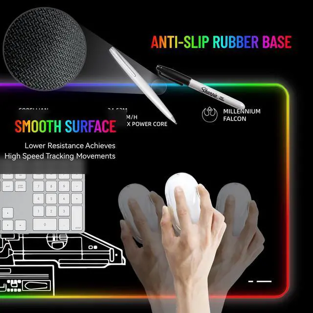 Alt view image 4 of 5 - Stanoha RGB Mousepad LED Desk Mat Gaming Large Keyboard Cute Desktop Computer Laptop 14 Light XXL Long Giant Big Cool Modern Design Unique for Men Boys Gamer Oversized Wide 30x12'' Mousepad, Wars