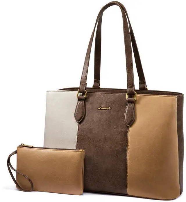 Main image of LOVEVOOK Laptop Work Bag for Women, 15.6 Inch Waterproof Vintage PU Leather Tote Purse with Wristlet, Professional Computer Bag for Teacher,Office, Daily