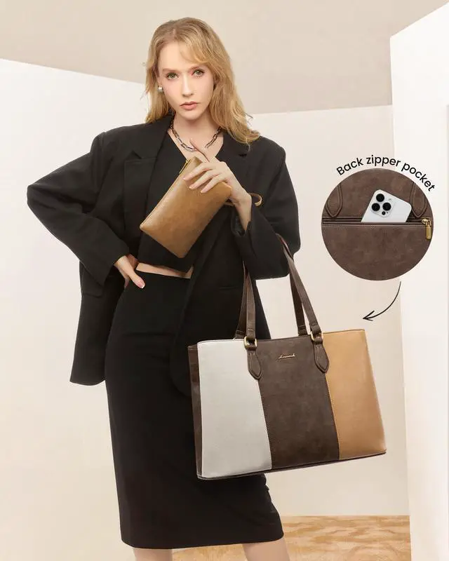 Alt view image 2 of 5 - LOVEVOOK Laptop Work Bag for Women, 15.6 Inch Waterproof Vintage PU Leather Tote Purse with Wristlet, Professional Computer Bag for Teacher,Office, Daily