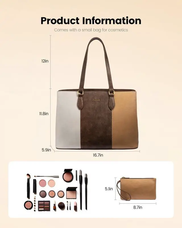 Alt view image 4 of 5 - LOVEVOOK Laptop Work Bag for Women, 15.6 Inch Waterproof Vintage PU Leather Tote Purse with Wristlet, Professional Computer Bag for Teacher,Office, Daily