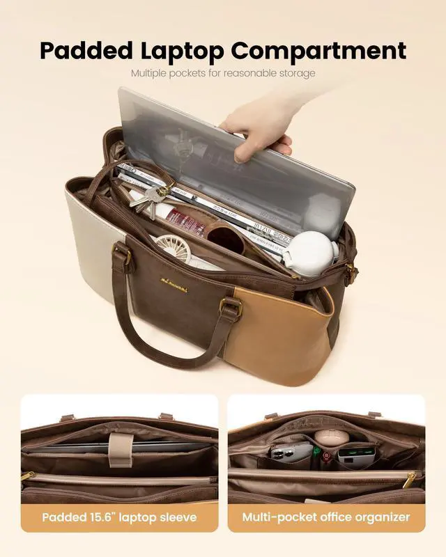 Alt view image 3 of 5 - LOVEVOOK Laptop Work Bag for Women, 15.6 Inch Waterproof Vintage PU Leather Tote Purse with Wristlet, Professional Computer Bag for Teacher,Office, Daily