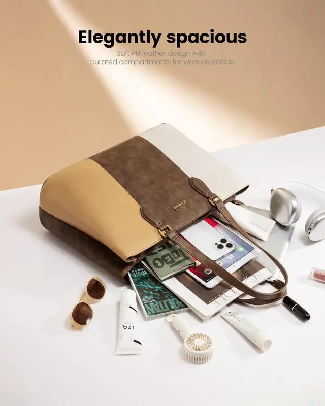 Alt view image 5 of 5 - LOVEVOOK Laptop Work Bag for Women, 15.6 Inch Waterproof Vintage PU Leather Tote Purse with Wristlet, Professional Computer Bag for Teacher,Office, Daily