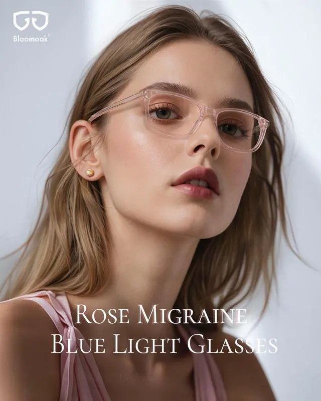 Alt view image 2 of 5 - Bloomoak Rose Migraine Glasses, FL-Flex Light Sensitivity Relief Glasses for Fluorescent LED Glare/Photophobia/Eye Strain (Migraine glasses, Blush Pink - 52% - Transparent Petal Pink(For Indoor))