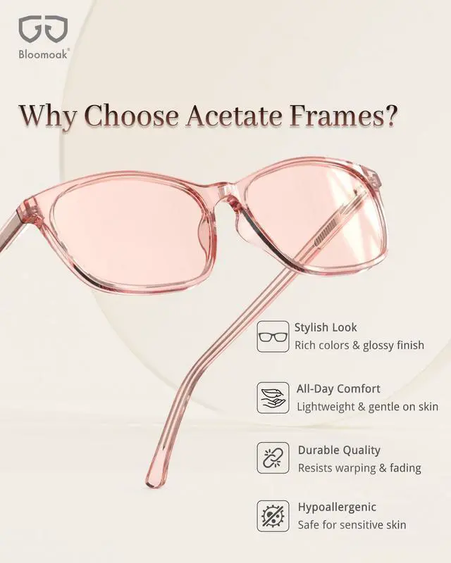 Alt view image 4 of 5 - Bloomoak Rose Migraine Glasses, FL-Flex Light Sensitivity Relief Glasses for Fluorescent LED Glare/Photophobia/Eye Strain (Migraine glasses, Blush Pink - 52% - Transparent Petal Pink(For Indoor))