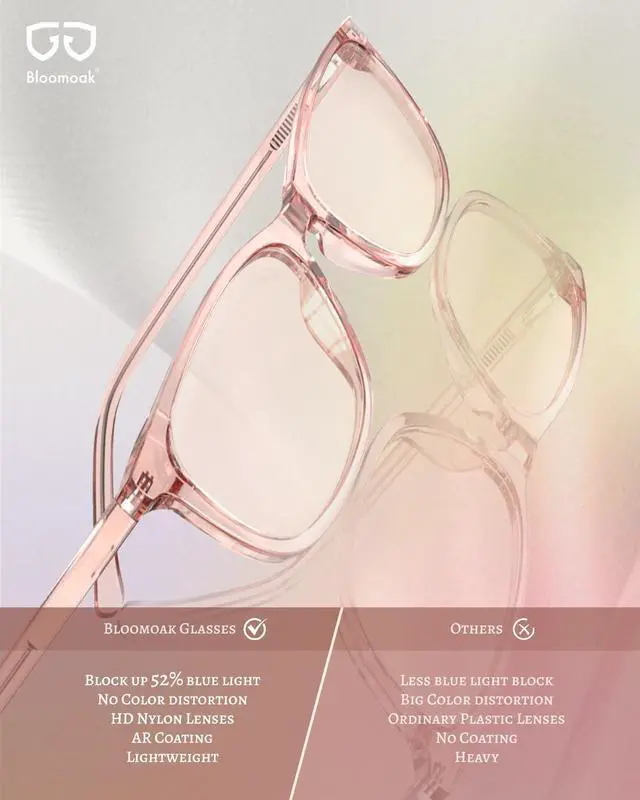 Alt view image 5 of 5 - Bloomoak Rose Migraine Glasses, FL-Flex Light Sensitivity Relief Glasses for Fluorescent LED Glare/Photophobia/Eye Strain (Migraine glasses, Blush Pink - 52% - Transparent Petal Pink(For Indoor))