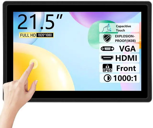 Main image of 21.5-Inch Multi-Point Capacitive Touch Screen Monitor,IP65 Waterproof Panel Industrial Grade Monitor, with HDMI/VGA/DVI/USB Interface,1920x1080-16:9