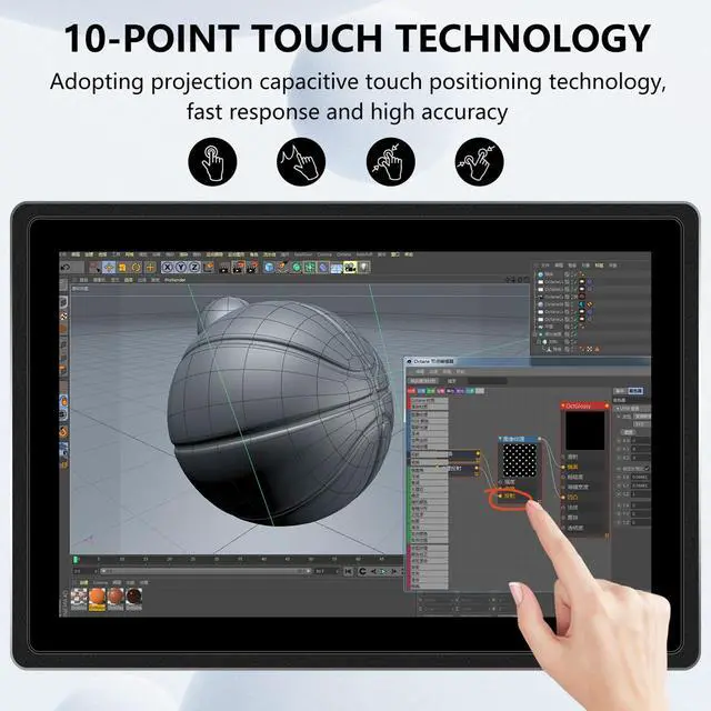 Alt view image 2 of 5 - 21.5-Inch Multi-Point Capacitive Touch Screen Monitor,IP65 Waterproof Panel Industrial Grade Monitor, with HDMI/VGA/DVI/USB Interface,1920x1080-16:9