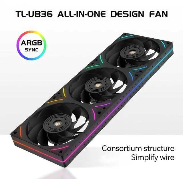 Alt view image 2 of 5 - TL-UB36R 360mm Single-Frame Reverse PC Case Fans - PWM Fans 2150 RPM | ARGB Lighting | High Airflow | Single Modular Cable Cooler Fans, for Chassis  Liquid Cooler (Black)