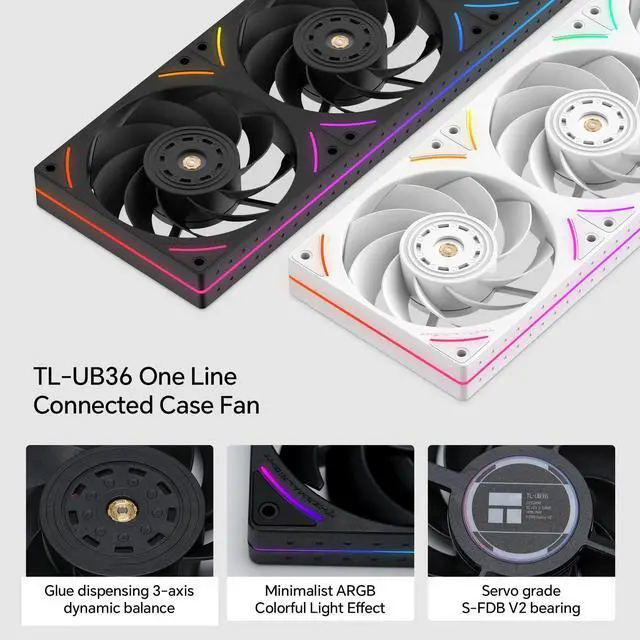 Alt view image 3 of 5 - TL-UB36R 360mm Single-Frame Reverse PC Case Fans - PWM Fans 2150 RPM | ARGB Lighting | High Airflow | Single Modular Cable Cooler Fans, for Chassis  Liquid Cooler (Black)