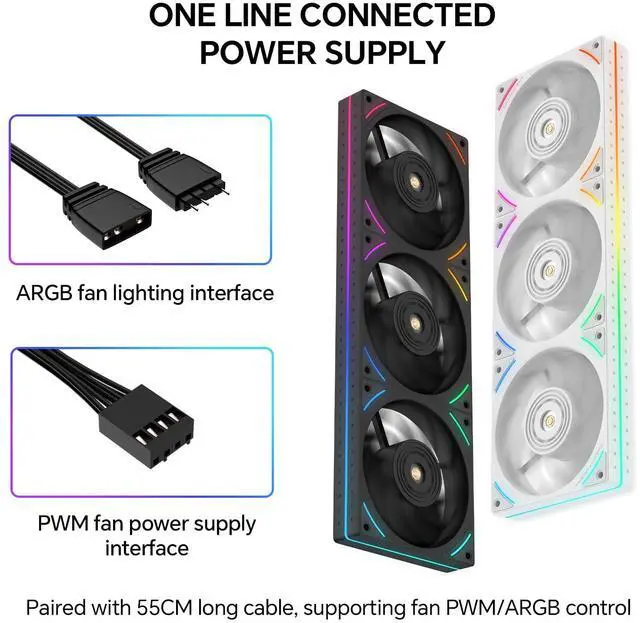 Alt view image 4 of 5 - TL-UB36R 360mm Single-Frame Reverse PC Case Fans - PWM Fans 2150 RPM | ARGB Lighting | High Airflow | Single Modular Cable Cooler Fans, for Chassis  Liquid Cooler (Black)