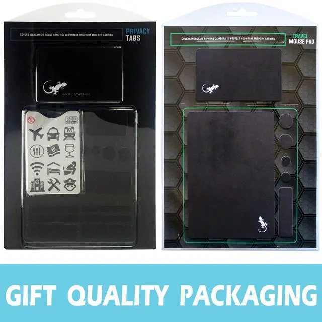 Alt view image 2 of 5 - Webcam Covers + Adhesive Mouse Pad - Tablet Webcam Covers - Smart TV & for Every Size Webcam on Any Device - Reusable/Multi-use  Protect Your Privacy with Gecko (Black + Mousepad)