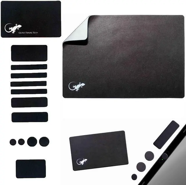 Main image of Webcam Covers + Adhesive Mouse Pad - Tablet Webcam Covers - Smart TV & for Every Size Webcam on Any Device - Reusable/Multi-use  Protect Your Privacy with Gecko (Black + Mousepad)