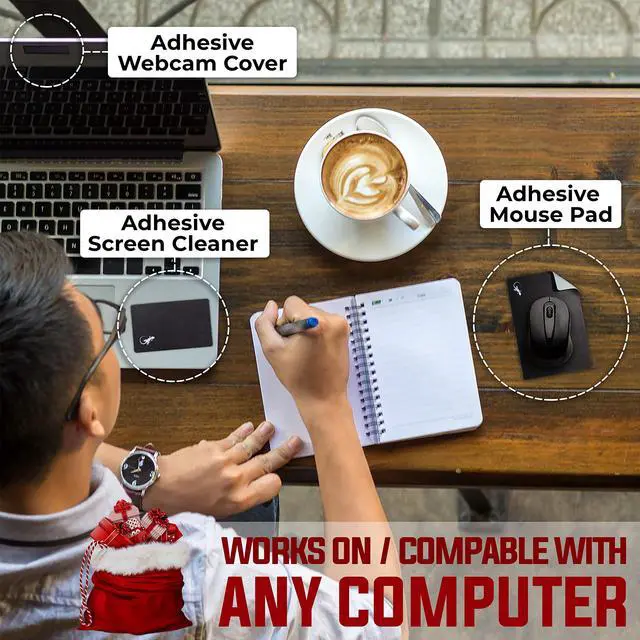 Alt view image 3 of 5 - Webcam Covers + Adhesive Mouse Pad - Tablet Webcam Covers - Smart TV & for Every Size Webcam on Any Device - Reusable/Multi-use  Protect Your Privacy with Gecko (Black + Mousepad)