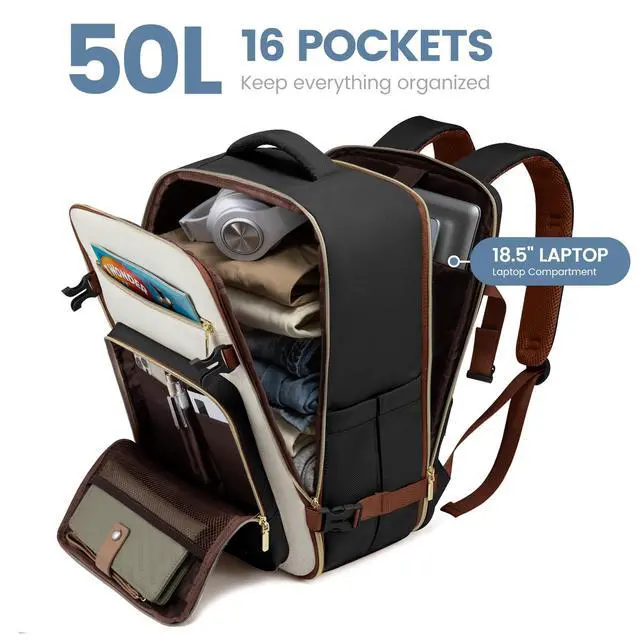 Alt view image 3 of 5 - LOVEVOOK Travel Backpack For Women,50L Carry On Backpack Flight Approved,TSA Personal Item Travel Bag Fits 18 Inch Laptop,Business Weekender Overnight Daypack with Toiletry Bag and Cubes