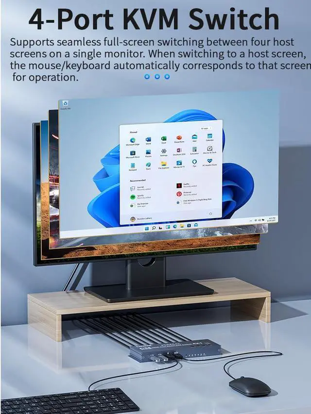 Alt view image 4 of 5 - 4x1 HDMI KVM Switch w/Multi-Viewer, 4K 60Hz Quad HDMI Screen Divider Switcher, 4 in 1 Out Seamless Switching with 4xUSB A 3.0 Cables, Quick View for Camera, PC, Laptop, Fire Stick, Roku