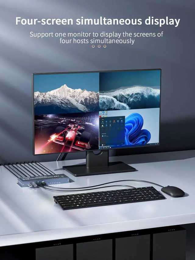 Alt view image 5 of 5 - 4x1 HDMI KVM Switch w/Multi-Viewer, 4K 60Hz Quad HDMI Screen Divider Switcher, 4 in 1 Out Seamless Switching with 4xUSB A 3.0 Cables, Quick View for Camera, PC, Laptop, Fire Stick, Roku