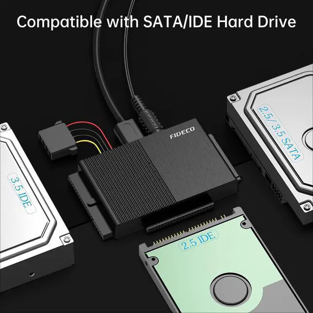 Alt view image 3 of 5 - FIDECO USB 3.0 to SATA or IDE Adapter, Hard Drive Adapter Cable Universal for 2.5/3.5 inch SATA HDD/SSD & IDE HDD with 12V Power Adapter