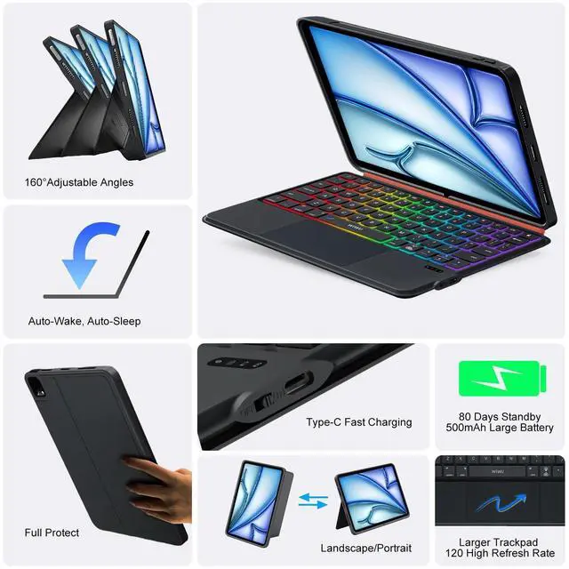 Alt view image 5 of 5 - Keyboard Case for iPad Air 11 inch M3 M2 (2025 2024)&Pro 11,Magnetic Detachable iPad A16 11th/10th Keyboard,Trackpad,Backlit,Quiet Typing,Full Protection for iPad Air 5th/4th Gen 10.9 inch (Black)