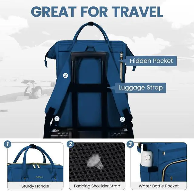 Alt view image 4 of 5 - LOVEVOOK Laptop Backpack for Women,15.6 Inch Professional Womens Travel Backpack Purse Computer Laptop Bag Nurse Teacher Backpack,Waterproof College Work Bag Carry on Backpack with USB Port,Royal Blue