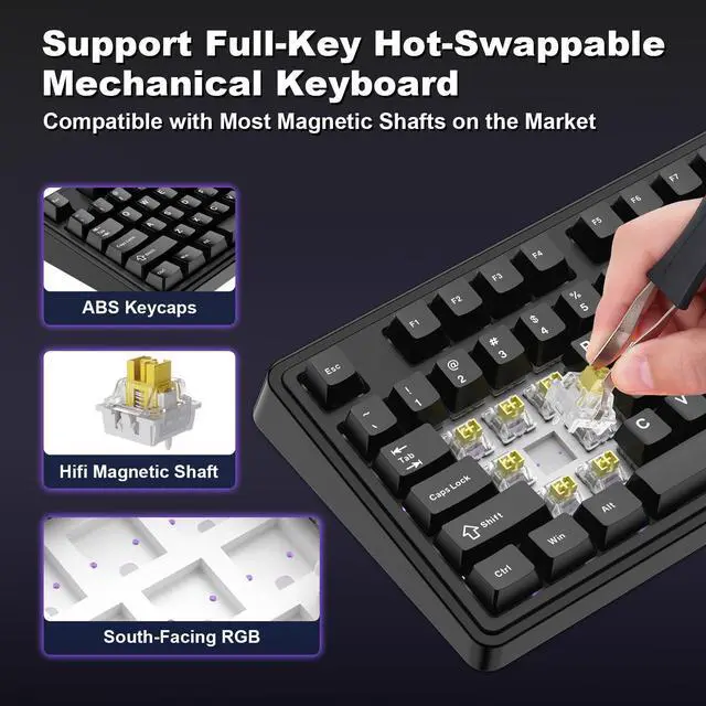 Alt view image 3 of 5 - Ajazz AK980MAX Wired Magnetic Axis Mechanical Keyboard, 98% Hot-Swappable Custom Keyboard with RGB Backlighting, Pre-Lubricated Switches, ABS Keycaps, Suitable for MAC/Win/Visa/PC