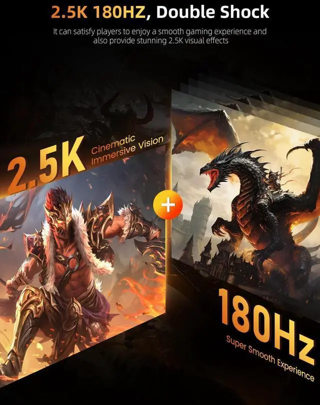 Alt view image 2 of 5 - UPERFECT Portable Monitor 23.8 180HZ, 2.5K Gaming Monitor, 500 Nits 24" Large Monitor with 0.1MS FreeSync, USB-C & HDMI, VESA & Kickstand, QHD IPS, Second Screen for Laptop, Computer, Game Consoles