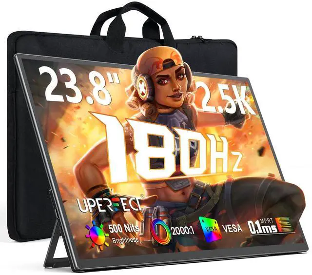 Main image of UPERFECT Portable Monitor 23.8 180HZ, 2.5K Gaming Monitor, 500 Nits 24" Large Monitor with 0.1MS FreeSync, USB-C & HDMI, VESA & Kickstand, QHD IPS, Second Screen for Laptop, Computer, Game Consoles