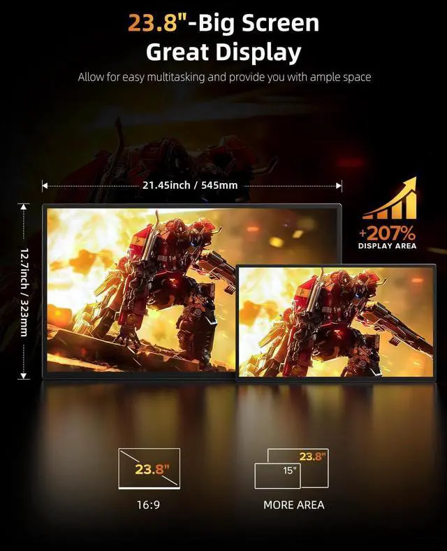 Alt view image 4 of 5 - UPERFECT Portable Monitor 23.8 180HZ, 2.5K Gaming Monitor, 500 Nits 24" Large Monitor with 0.1MS FreeSync, USB-C & HDMI, VESA & Kickstand, QHD IPS, Second Screen for Laptop, Computer, Game Consoles