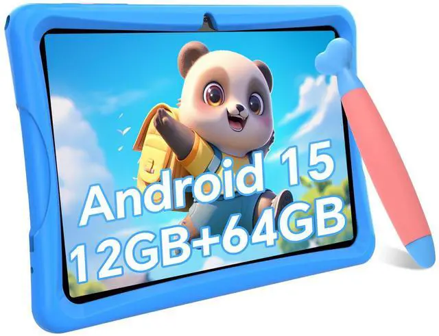 Main image of TABWEE Kids Tablet 10 inch, Android 15 Tablets for Kid, Parental Control, Pre-Installed Kiddos Software & Kids Space, Includes Case & Stylus Pen, 12GB RAM 64GB ROM, 2TB Expand, HD IPS Screen(Blue)