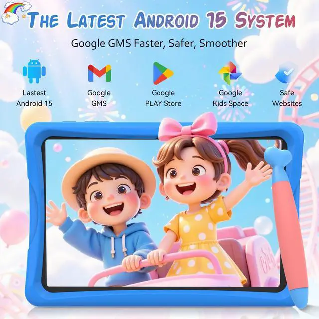Alt view image 2 of 5 - TABWEE Kids Tablet 10 inch, Android 15 Tablets for Kid, Parental Control, Pre-Installed Kiddos Software & Kids Space, Includes Case & Stylus Pen, 12GB RAM 64GB ROM, 2TB Expand, HD IPS Screen(Blue)