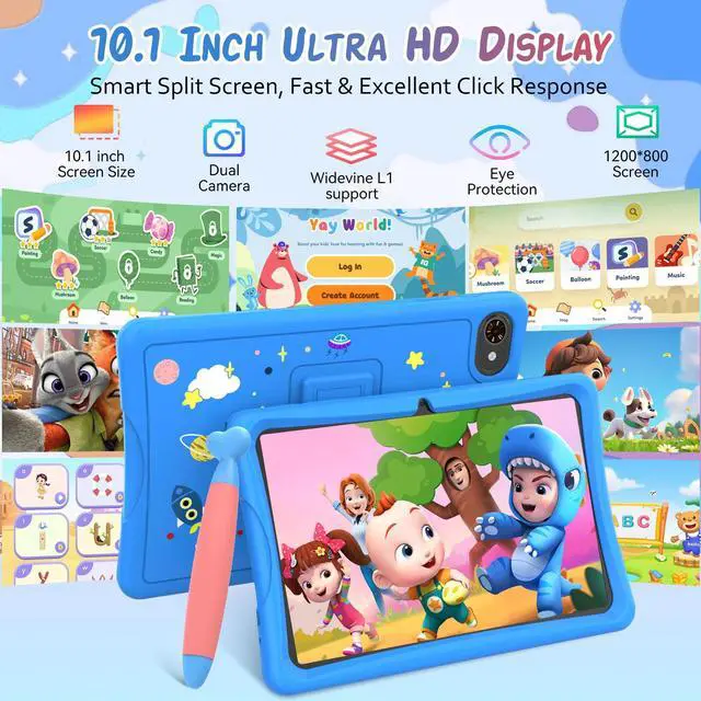 Alt view image 3 of 5 - TABWEE Kids Tablet 10 inch, Android 15 Tablets for Kid, Parental Control, Pre-Installed Kiddos Software & Kids Space, Includes Case & Stylus Pen, 12GB RAM 64GB ROM, 2TB Expand, HD IPS Screen(Blue)
