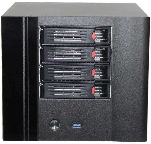 Main image of KCMconmey 4 + 2 Bay DIY NAS Case, 4 x 2.5 / 3.5 Tray + 2 x 2.5 Internal Bay. MB ITX. PSU Flex. Front USB 3.0 12cm Chassis Fan Hot Swap Backplane. Network Attached Storage Private Cloud Enclosure.