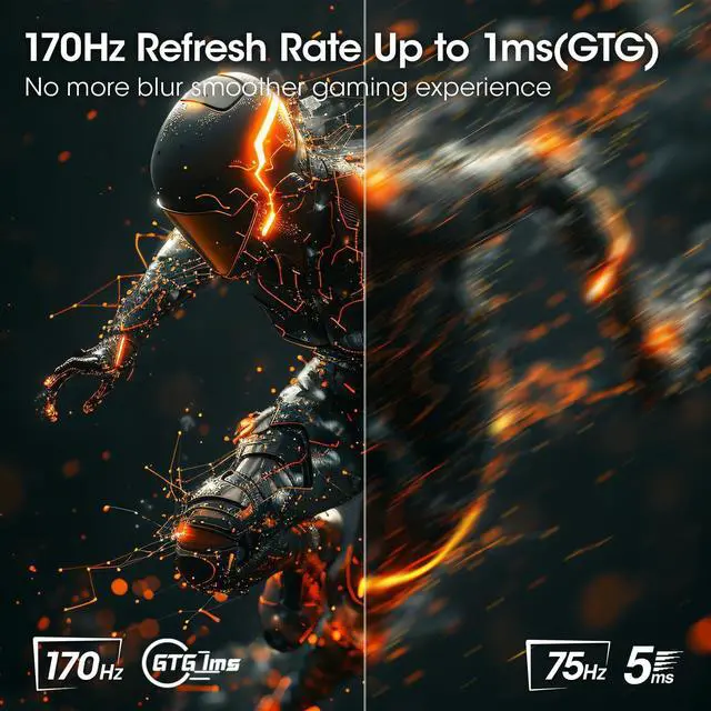 Alt view image 3 of 5 - KOORUI Monitor, 27" WQHD IPS Gaming Monitor, 170Hz, 1ms, HDR10, Compatibility G-Sync and FreeSync, Tilt Pivot Swivel Vertical Height Adjustable2 HDMI 2.0 & 1 DisplayPor 1.4, GN07