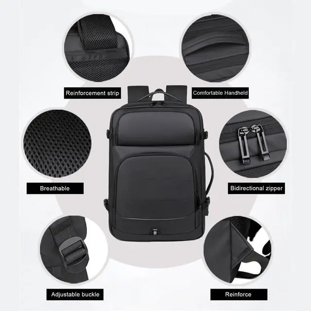 Alt view image 3 of 5 - Wesoke Large Travel Backpack 17 Inch Laptop Backpack for Men Women, Big Carry on Backpack Expandable Luggage Suitcase Rucksack Casual Daypack with USB Port for Weekender Business Hiking, Black