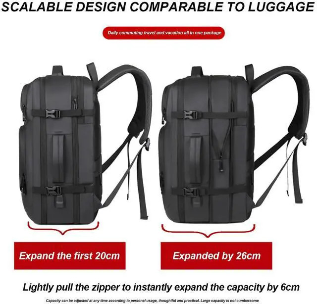 Alt view image 4 of 5 - Wesoke Large Travel Backpack 17 Inch Laptop Backpack for Men Women, Big Carry on Backpack Expandable Luggage Suitcase Rucksack Casual Daypack with USB Port for Weekender Business Hiking, Black