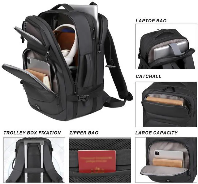 Alt view image 5 of 5 - Wesoke Large Travel Backpack 17 Inch Laptop Backpack for Men Women, Big Carry on Backpack Expandable Luggage Suitcase Rucksack Casual Daypack with USB Port for Weekender Business Hiking, Black