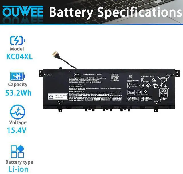 Alt view image 2 of 5 - OUWEE KC04XL Laptop Battery Compatible with HP Envy X360 13-AG 13-AR Envy 13-AH 13-AQ 13M-AQ Series KC04053XL L08544-2B1 TPN-W136 TPN-W133 L08544-1C1 53.2Wh 3454mAh 15.4V