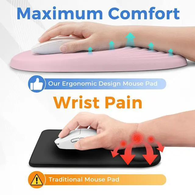 Alt view image 2 of 5 - ORIENWEEDA Ergonomic Mouse Pad with Wrist Support, Comfortable Entire Memory Foam, Wrist Pain Relief and Anti-Slip PU Base, Mousepad for Various Computers, Laptop PC (12x8x1.2inch, Pink)