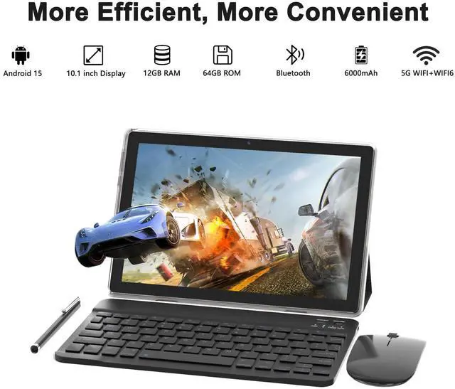 Alt view image 2 of 5 - 10 Inch Tablet Android 15(NOT GO) Tablets with keyboard 64GB ROM+12GB RAM(4+8 expansion) Supports 1TB Expansion 2MP+8MP Dual Camera 6000mAh 5G WiFi6 Tableta, Tablets with Mouse/Case/Stylus/USB-C Cable