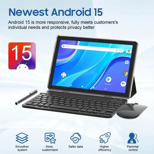 Alt view image 4 of 5 - 10 Inch Tablet Android 15(NOT GO) Tablets with keyboard 64GB ROM+12GB RAM(4+8 expansion) Supports 1TB Expansion 2MP+8MP Dual Camera 6000mAh 5G WiFi6 Tableta, Tablets with Mouse/Case/Stylus/USB-C Cable