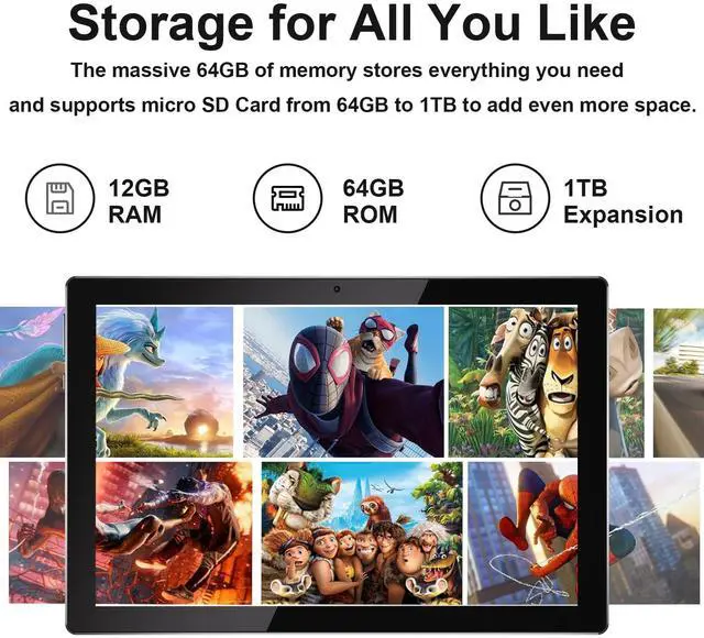 Alt view image 5 of 5 - 10 Inch Tablet Android 15(NOT GO) Tablets with keyboard 64GB ROM+12GB RAM(4+8 expansion) Supports 1TB Expansion 2MP+8MP Dual Camera 6000mAh 5G WiFi6 Tableta, Tablets with Mouse/Case/Stylus/USB-C Cable
