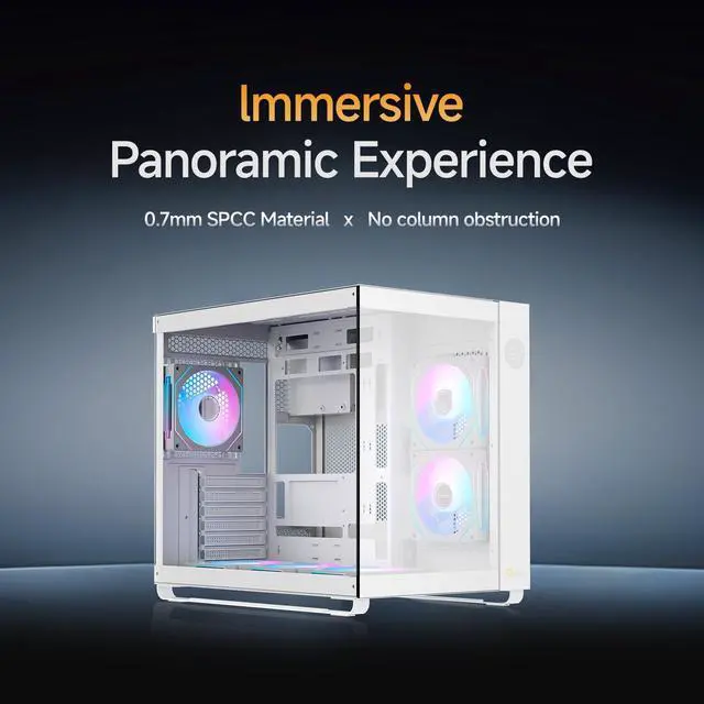 Alt view image 3 of 5 - Iota C70 WH Mid-Tower Computer PC Gaming Case,Pre-Installed 6 ARGB Fans with Fan Hub,Real-Time Temp Digital Display,Large Capacity,Panoramic View,Quick-Release,Heavy Process,Type-C 3.1*1,USB 3.0*2